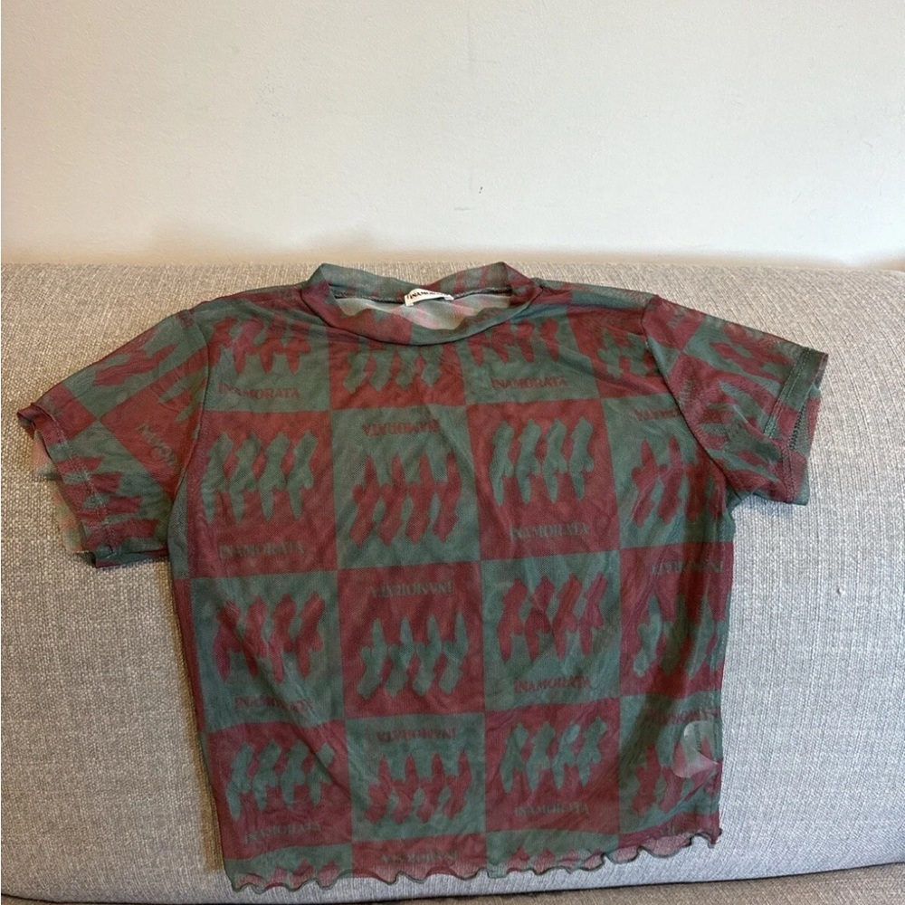 Inamorata Bambi Baby Tee in Mauve Check Color, Size S - Great Condition
